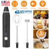 Electric Milk Frother USB Rechargeable Egg Beater Handheld Milk Foam Maker Mixer Coffee Stirrer with 3 Speeds 2 Whisk Heads