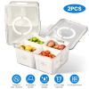 2Pack Airtight Fruit Storage Containers 4-Compartment Food Storage Containers Fruit Vegetable Organizers with 8 Removable Colanders for Fridge Picnic